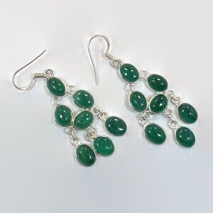Green Onyx Earrings Dangle Pierced Vintage Boho NOS Translucent Stone
